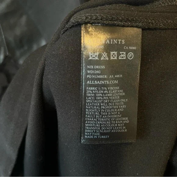 All Saints Mini sleeveless dress US 4 Black Leather Lace V-neck Full zip back - Picture 4 of 9